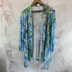 Jess & Jane Cardigan Womens XL Blue Lily Peacock Artsy Art To Wear Topper Cover